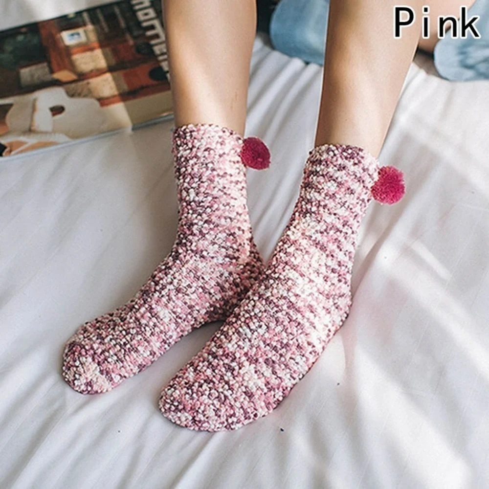 Pink Fluffy Pom Pom Socks